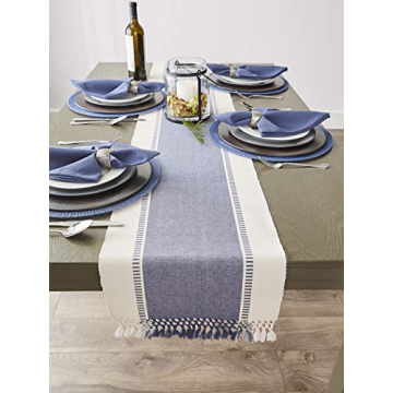 DII Dobby Stripe Woven Table Runner French Blue 13x72-inch