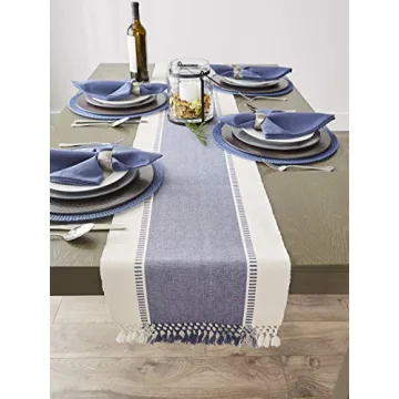DII Dobby Stripe Woven Table Runner French Blue 13x72-inch