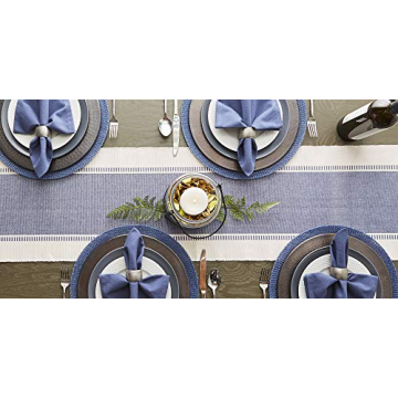 DII Dobby Stripe Woven Table Runner French Blue 13x72-inch