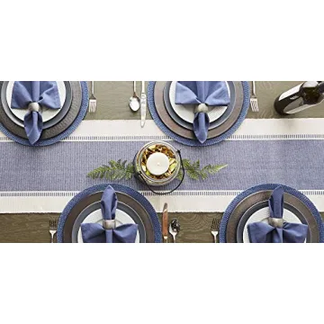 DII Dobby Stripe Woven Table Runner French Blue 13x72-inch