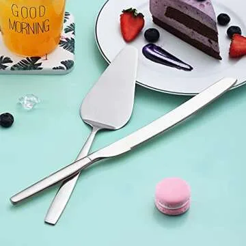 Berglander Wedding Cake Knife and Server Set, Stainless Steel Cake Cutting Set For Wedding Include Cake Cutter And Cake Server Perfect For Wedding, Birthday, Parties and Events