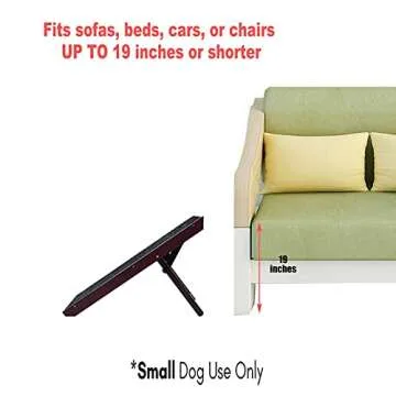 MEWANG 19" Tall Adjustable Pet Ramp - Wooden Folding Portable Dog & Cat Ramp Perfect for Bed and Car - Non Slip Carpet Surface 4 Levels Height Adjustable Ramp Up to 90 Pounds - Small Dog Use Only