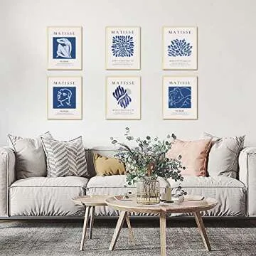 wall decor aesthetic Matisse Wall Art Exhibition Poster & Prints Blue Matisse Posters for Room Aesthetic Abstract Art Prints Set of 6（8x10inch Unframed posters (style 11)