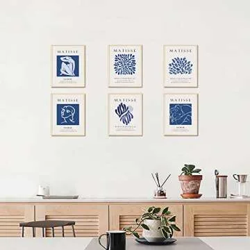 wall decor aesthetic Matisse Wall Art Exhibition Poster & Prints Blue Matisse Posters for Room Aesthetic Abstract Art Prints Set of 6（8x10inch Unframed posters (style 11)