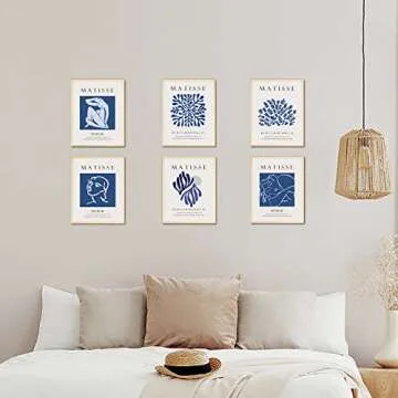 wall decor aesthetic Matisse Wall Art Exhibition Poster & Prints Blue Matisse Posters for Room Aesthetic Abstract Art Prints Set of 6（8x10inch Unframed posters (style 11)