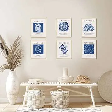 wall decor aesthetic Matisse Wall Art Exhibition Poster & Prints Blue Matisse Posters for Room Aesthetic Abstract Art Prints Set of 6（8x10inch Unframed posters (style 11)