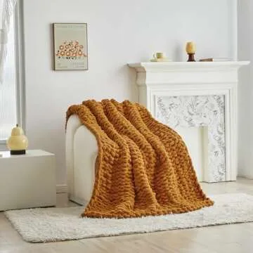 Longhui bedding Handmade Chunky Knit Blankets, Luxurious Chenille Cable Knit Throw Blanket Yarn for Couch Sofa and Bed, Ultra Soft Decorative Burnt Orange Christmas Blanket, Machine Washable 51 x 63