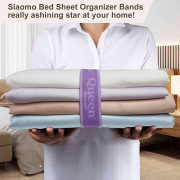 Siaomo Bed Sheet Organizer Bands, Sheet Set Storage Size Marking Bands, Elastic Bedding Sheet Straps Wraps for Organizing Linen Closet（Queen 4PCs | Purple）