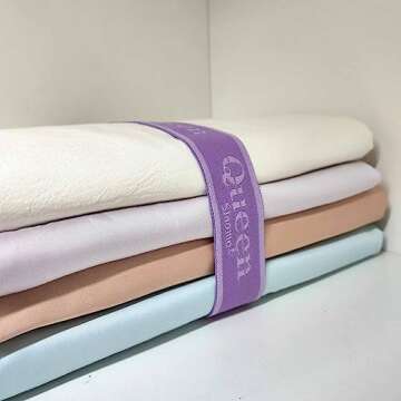 Siaomo Bed Sheet Organizer Bands, Sheet Set Storage Size Marking Bands, Elastic Bedding Sheet Straps Wraps for Organizing Linen Closet（Queen 4PCs | Purple）
