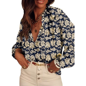 SHEWIN Womens Fall Tops 2025 Trendy Casual Boho Floral Blouses V Neck Long Sleeve Shirts Bohemian To...