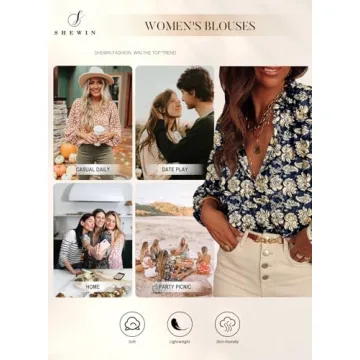 SHEWIN Womens Fall Tops 2025 Trendy Casual Boho Floral Blouses V Neck Long Sleeve Shirts Bohemian Tops for Women, XL, Blue