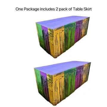 Giftexpress 2-pk Mardi Gras Metallic Fringe Table Skirts for Festive Celebrations