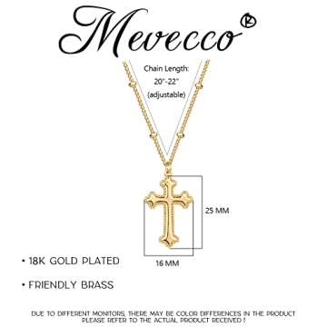 MEVECCO Gold Dainty Cross Necklace 18K Plated Jewelry