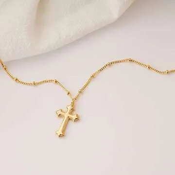 MEVECCO Gold Dainty Cross Necklace 18K Plated Jewelry