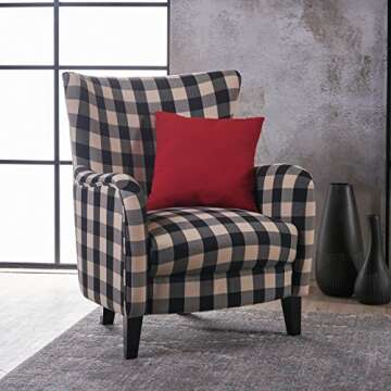 Christopher Knight Home Arador Fabric Club Chair, Black / White Plaid 30D x 30.25W x 36.25H in