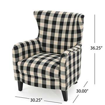 Christopher Knight Home Arador Fabric Club Chair, Black / White Plaid 30D x 30.25W x 36.25H in