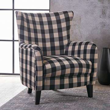 Christopher Knight Home Arador Fabric Club Chair, Black / White Plaid 30D x 30.25W x 36.25H in