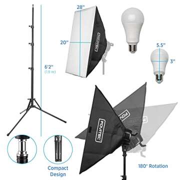 Fovitec Spectra Continuous LED Softbox Lighting Kit for Photography and Video Production, 2 Softboxes, 1 Boom Arm, 11 LED Lamps, 1 Carrying Bag and More