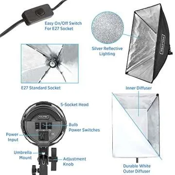 Fovitec Spectra Continuous LED Softbox Lighting Kit for Photography and Video Production, 2 Softboxes, 1 Boom Arm, 11 LED Lamps, 1 Carrying Bag and More