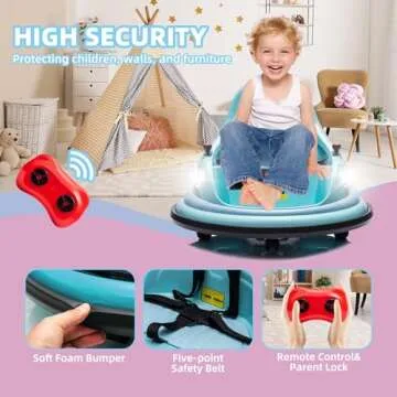 OKYBABY 12V Bumper Car for Kids, Bumper Car for Toddlers W/Remote Control, Electric Ride On Car with LED Lights & 360 Degree Spin, Bluetooth, Anti-Collision Padding 5-Point Safety Belt, (Blue)