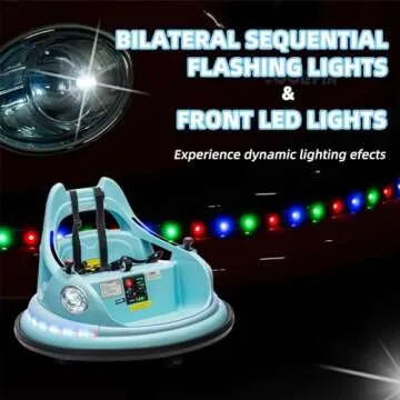 OKYBABY 12V Bumper Car for Kids, Bumper Car for Toddlers W/Remote Control, Electric Ride On Car with LED Lights & 360 Degree Spin, Bluetooth, Anti-Collision Padding 5-Point Safety Belt, (Blue)