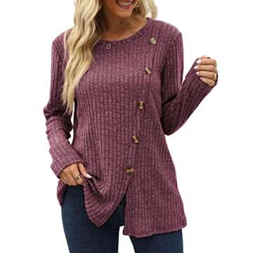 Long Sleeve Shirts for Women Tunic Tops Fall Clothes for Women 2024 Purple M