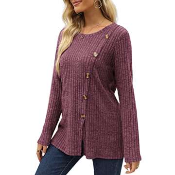 Long Sleeve Shirts for Women Tunic Tops Fall Clothes for Women 2024 Purple M