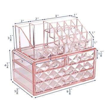 Ikee Design Pink Diamond Pattern Jewelry & Cosmetic Storage Display Boxes Two Pieces Set.