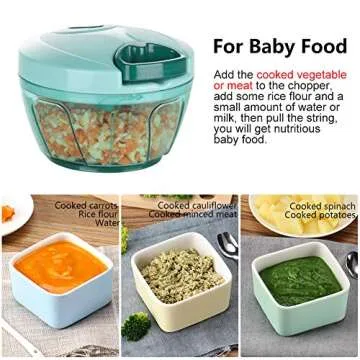Ourokhome Manual Food Processor Vegetable Chopper, Portable Hand Pull String Garlic Mincer Onion Cutter for Veggies, Ginger, Fruits, Nuts, Herbs, etc., 500ml, Blue