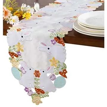 Easter Table Runner Spring Bunny Embroidered Floral Design