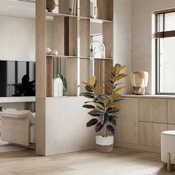 BESAMENATURE 47" Artificial Rubber Tree Plant - Ficus Tree - Faux Tropical Tree for Home Office Decoration, Red, with Cotton Rope Basket