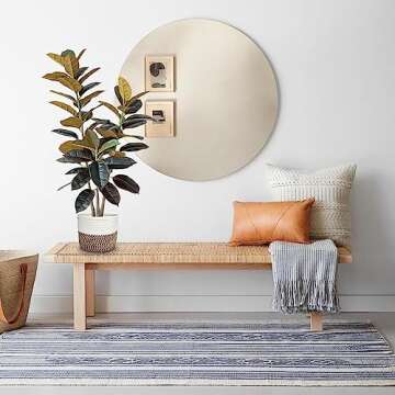 BESAMENATURE 47" Artificial Rubber Tree Plant - Ficus Tree - Faux Tropical Tree for Home Office Decoration, Red, with Cotton Rope Basket