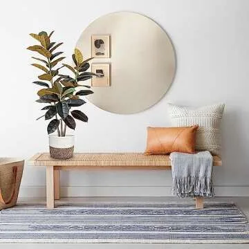 BESAMENATURE 47" Artificial Rubber Tree Plant - Ficus Tree - Faux Tropical Tree for Home Office Decoration, Red, with Cotton Rope Basket