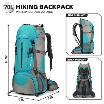 King'sGuard 70L Hiking Backpack Large Lightweight Waterproof Camping Backpack Travel Backpacking Bac...