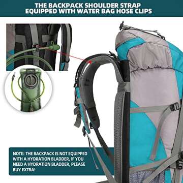 King'sGuard 70L Hiking Backpack Large Lightweight Waterproof Camping Backpack Travel Backpacking Backpack Daypack with Rain Cover -Frameless (Lake Blue)
