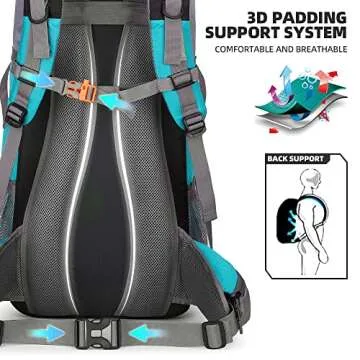 King'sGuard 70L Hiking Backpack Large Lightweight Waterproof Camping Backpack Travel Backpacking Backpack Daypack with Rain Cover -Frameless (Lake Blue)