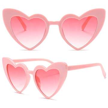 boqopod Clout Heart Shaped Sunglasses Goggles Vintage Cat Eye Mod Style Retro Kurt Cobain Glasses (P...