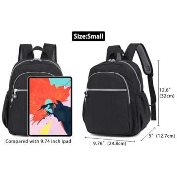 DOKUDOKU Small Nylon Backpack Mini Casual Daypack Lightweight Backpack for Women (BLACK)