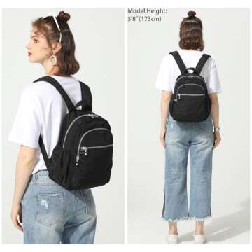DOKUDOKU Small Nylon Backpack Mini Casual Daypack Lightweight Backpack for Women (BLACK)
