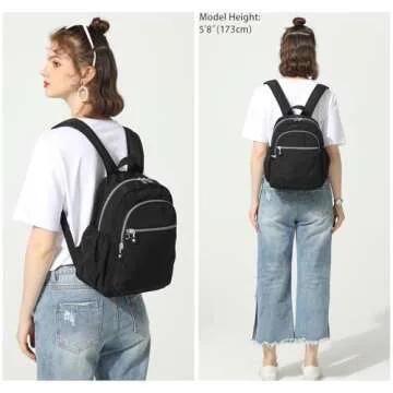 DOKUDOKU Small Nylon Backpack Mini Casual Daypack Lightweight Backpack for Women (BLACK)