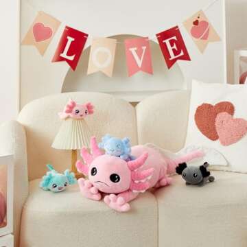 MaoGoLan 5 Pcs Axolotl Plush Stuffed Animal with 4 Babies Axolotl Toys Inside for Girls,Giant Luminous Axolotl Plush Family for Axolotl Lovers,Soft Long Stuffed Axolotl Glow in The Dark for Kids