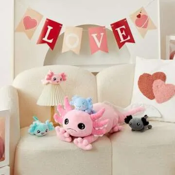 MaoGoLan 5 Pcs Axolotl Plush Stuffed Animal with 4 Babies Axolotl Toys Inside for Girls,Giant Luminous Axolotl Plush Family for Axolotl Lovers,Soft Long Stuffed Axolotl Glow in The Dark for Kids