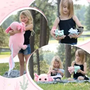 MaoGoLan 5 Pcs Axolotl Plush Stuffed Animal with 4 Babies Axolotl Toys Inside for Girls,Giant Luminous Axolotl Plush Family for Axolotl Lovers,Soft Long Stuffed Axolotl Glow in The Dark for Kids