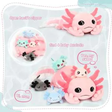 MaoGoLan 5 Pcs Axolotl Plush Stuffed Animal with 4 Babies Axolotl Toys Inside for Girls,Giant Luminous Axolotl Plush Family for Axolotl Lovers,Soft Long Stuffed Axolotl Glow in The Dark for Kids