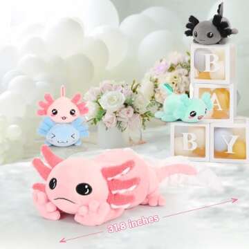 MaoGoLan 5 Pcs Axolotl Plush Stuffed Animal with 4 Babies Axolotl Toys Inside for Girls,Giant Luminous Axolotl Plush Family for Axolotl Lovers,Soft Long Stuffed Axolotl Glow in The Dark for Kids