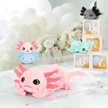 MaoGoLan 5 Pcs Axolotl Plush Stuffed Animal with 4 Babies Axolotl Toys Inside for Girls,Giant Luminous Axolotl Plush Family for Axolotl Lovers,Soft Long Stuffed Axolotl Glow in The Dark for Kids