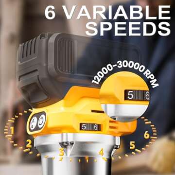 Cordless Compact Router for DeWalt 20V Battery (Bare Tool), 6 Variable Speeds Router Tool for Woodworking, 800W 30,000 RPM Fixed Base Wood Router with Trim Router Bits, Edge & Roller Guide, Dust Hood