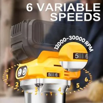 Cordless Compact Router for DeWalt 20V Battery (Bare Tool), 6 Variable Speeds Router Tool for Woodworking, 800W 30,000 RPM Fixed Base Wood Router with Trim Router Bits, Edge & Roller Guide, Dust Hood