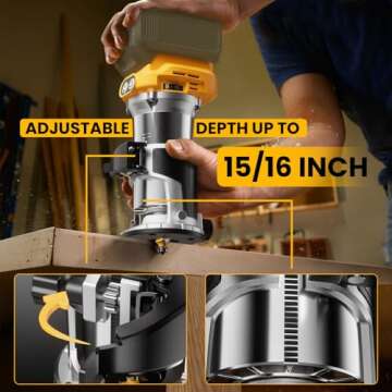 Cordless Compact Router for DeWalt 20V Battery (Bare Tool), 6 Variable Speeds Router Tool for Woodworking, 800W 30,000 RPM Fixed Base Wood Router with Trim Router Bits, Edge & Roller Guide, Dust Hood