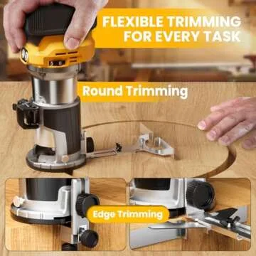 Cordless Compact Router for DeWalt 20V Battery (Bare Tool), 6 Variable Speeds Router Tool for Woodworking, 800W 30,000 RPM Fixed Base Wood Router with Trim Router Bits, Edge & Roller Guide, Dust Hood